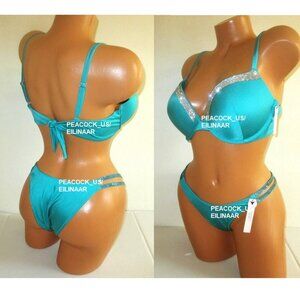34DDD/S VICTORIA SECRET SWIM Shine Strap Push Up Top Bikini Set Brazilian Bottom